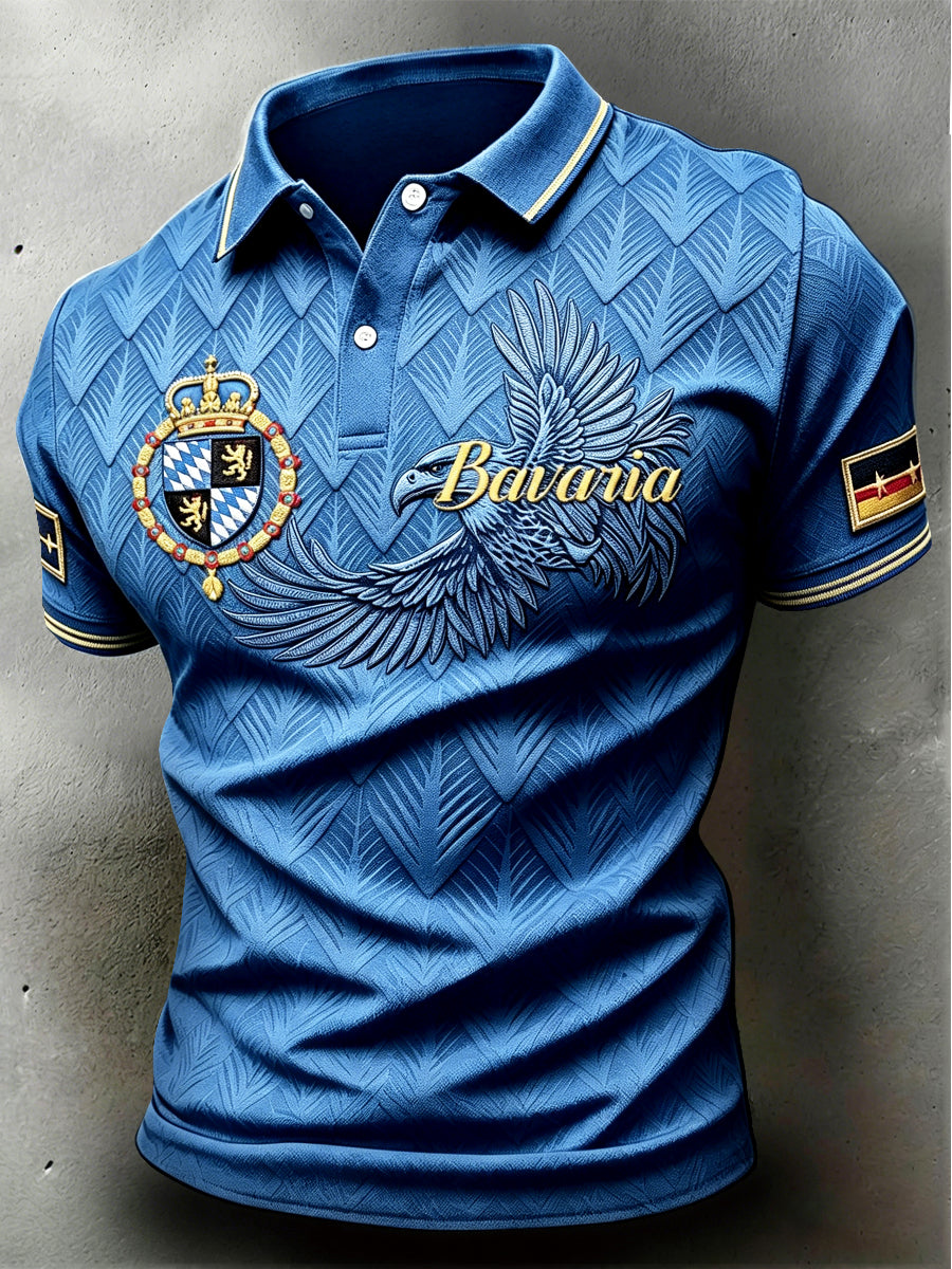 Herren blaues deutsches bayerisches Adler-Print-lässiges Polos hirt