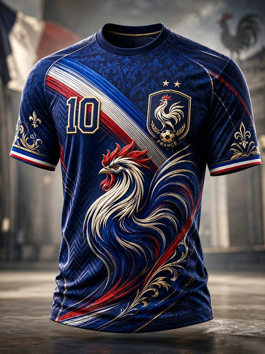 Herren-Frankreich-Fußball-T-Shirt mit kurzen Ärmeln