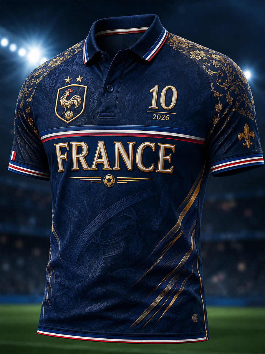 Herren-Poloshirt mit Kunstdruck von France Football
