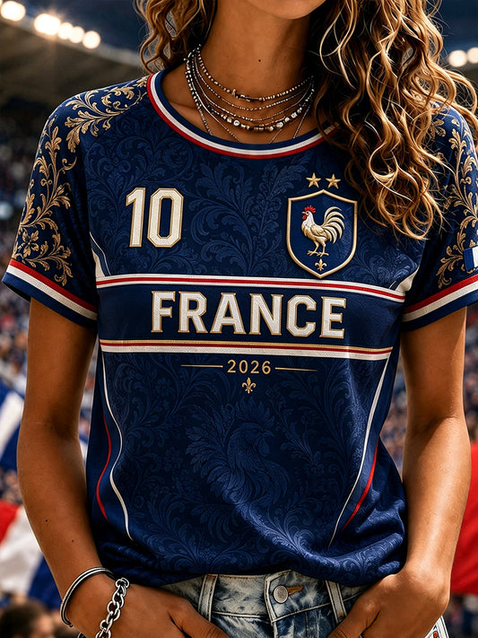 Frauen Frankreich Fußball Rundhals Kurzarm T-Shirt