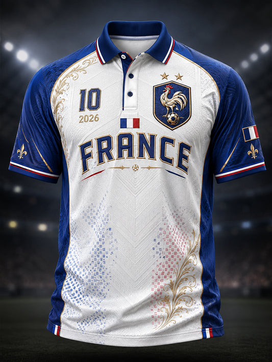 Herren Frankreich Fußball Kunstdruck Polo Shirt