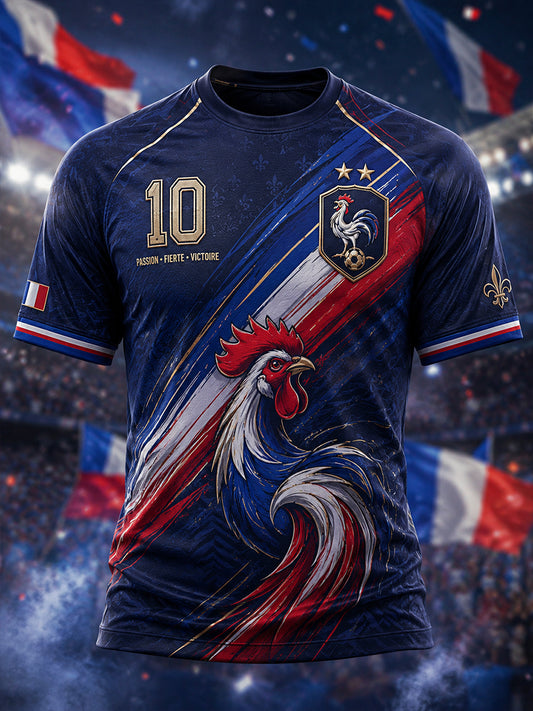 Herren-Frankreich-Fußball-T-Shirt mit kurzen Ärmeln