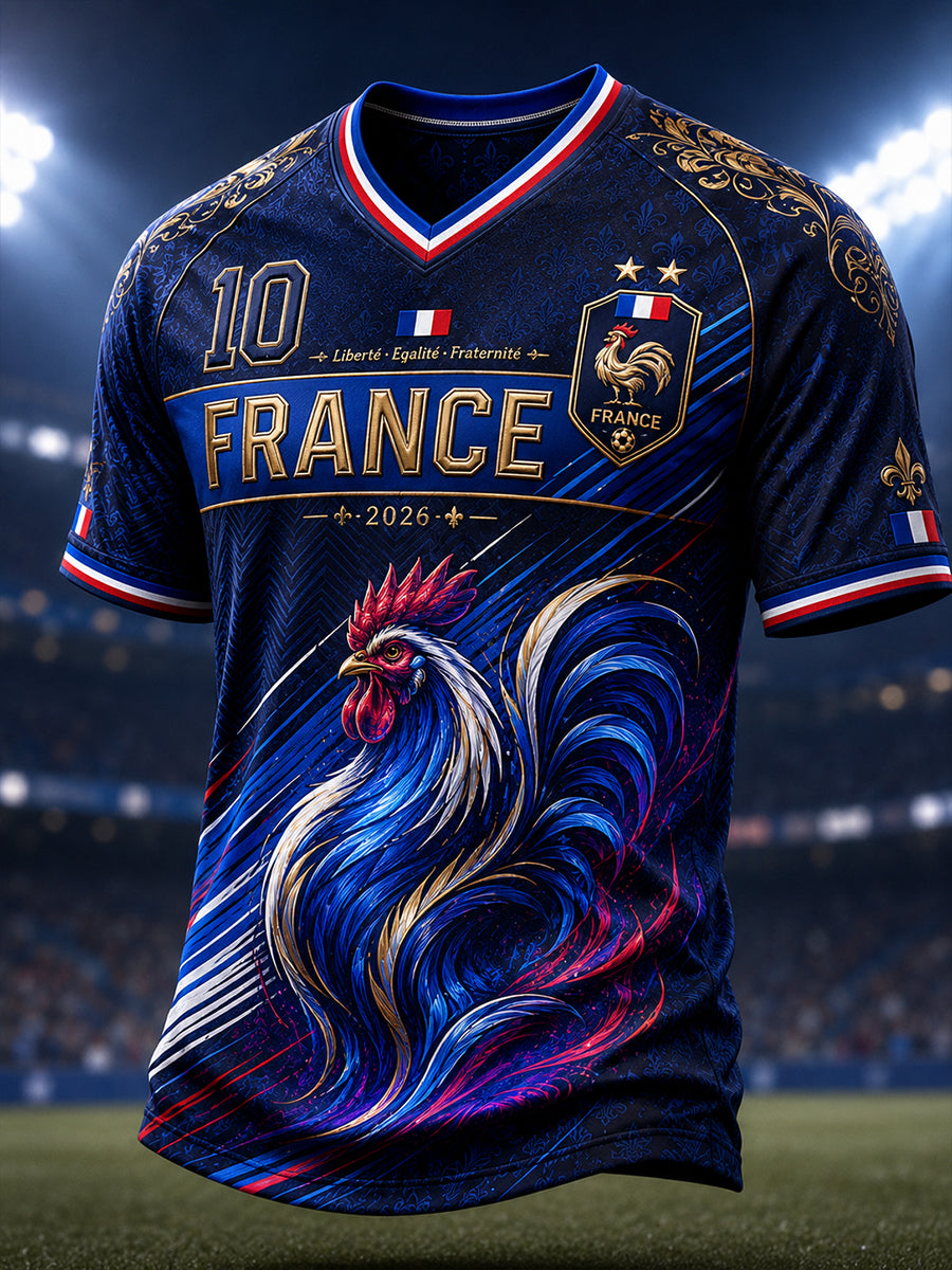 Herren Frankreich Fußball T-Shirt mit V-Ausschnitt