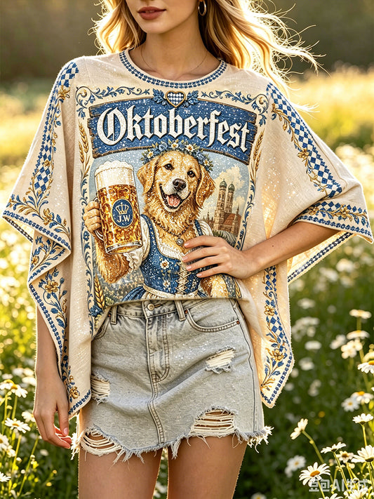 Damen Deutsch Bayerisches Niedliches Hunde bier druck Lässiges Loose-Fit-T-Shirt