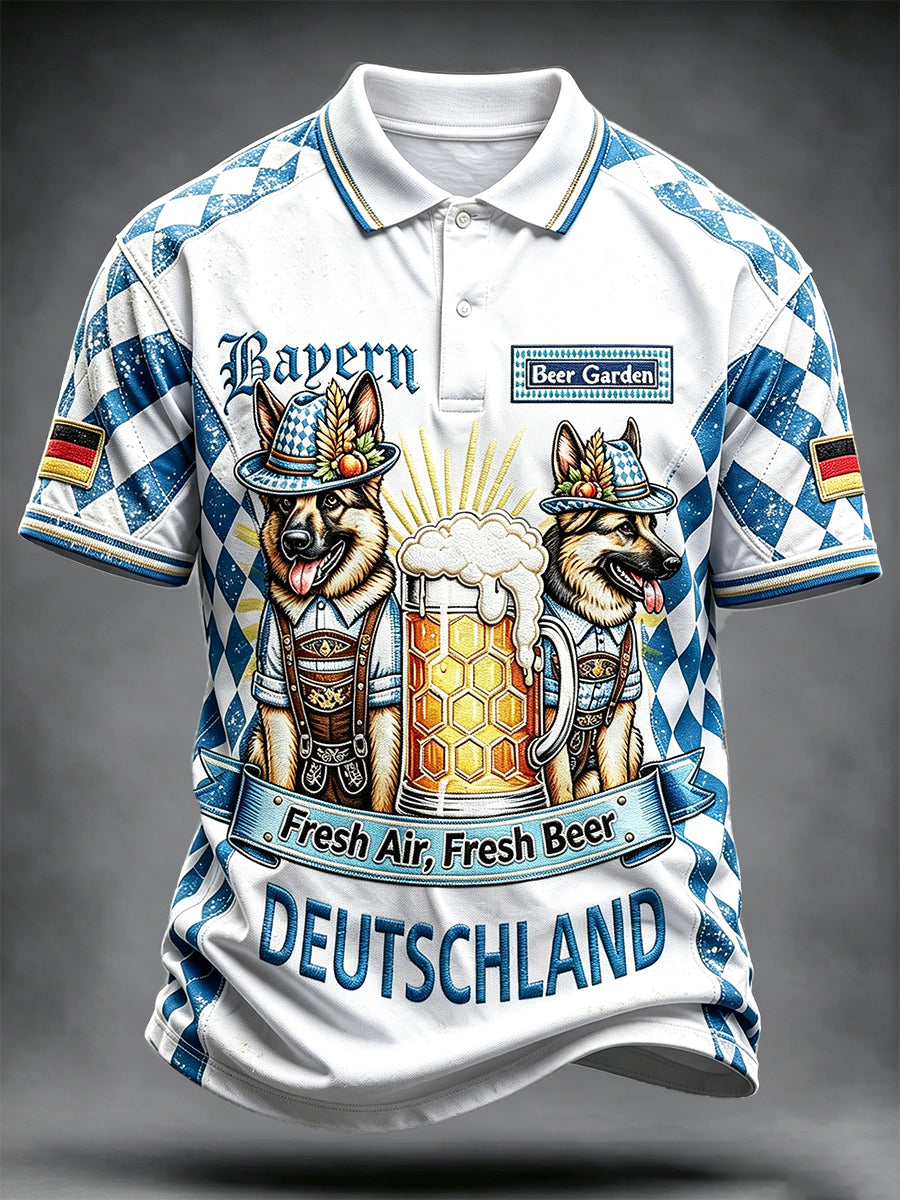 Bayerisches Hunde-Bier-Patchwork-Druck-lässiges Polos hirt für Männer