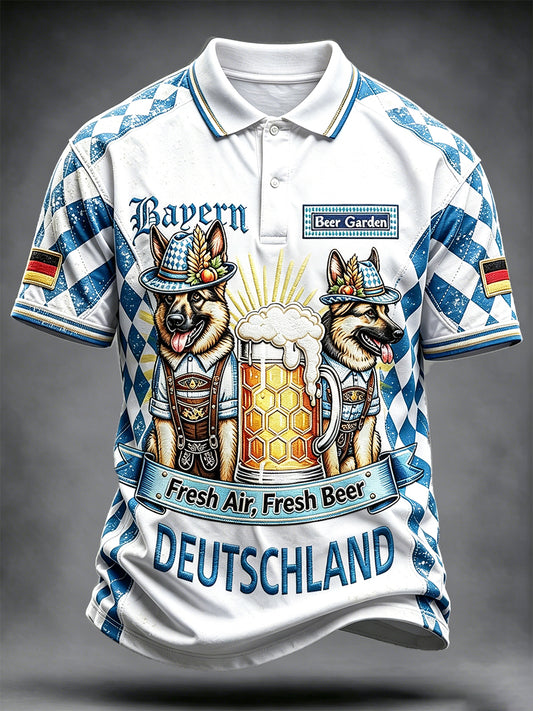 Bayerisches Hunde-Bier-Patchwork-Druck-lässiges Polos hirt für Männer