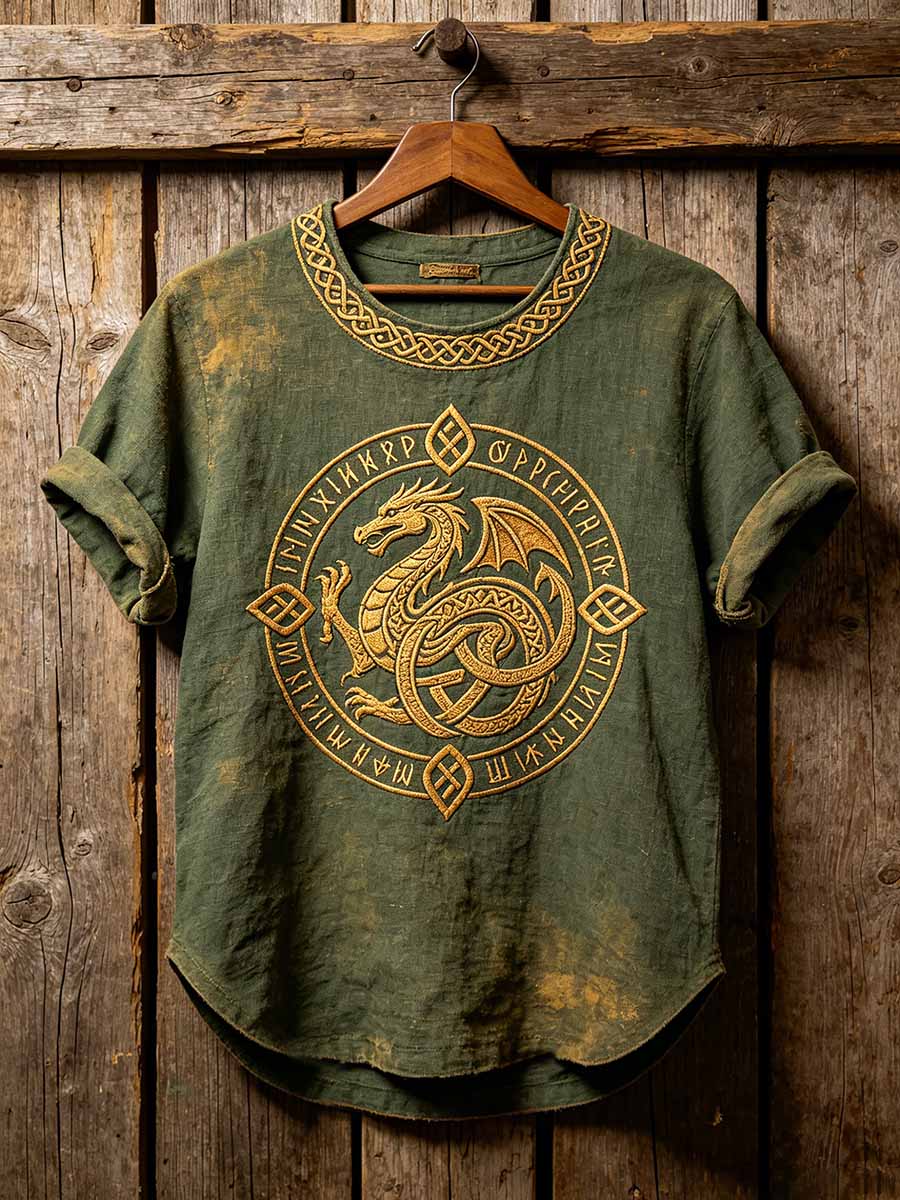 Herren Vintage Viking Keltischer Knoten Drachen muster Bedrucktes T-Shirt