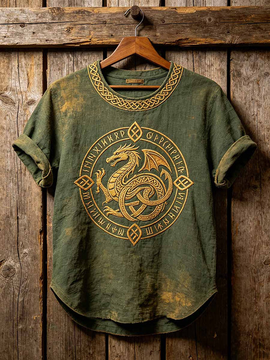 Herren Vintage Viking Keltischer Knoten Drachen muster Bedrucktes T-Shirt