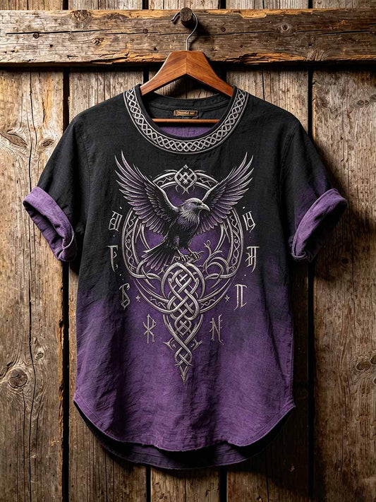 Herren Retro Viking Keltisches Knoten Raben muster Bedrucktes T-Shirt