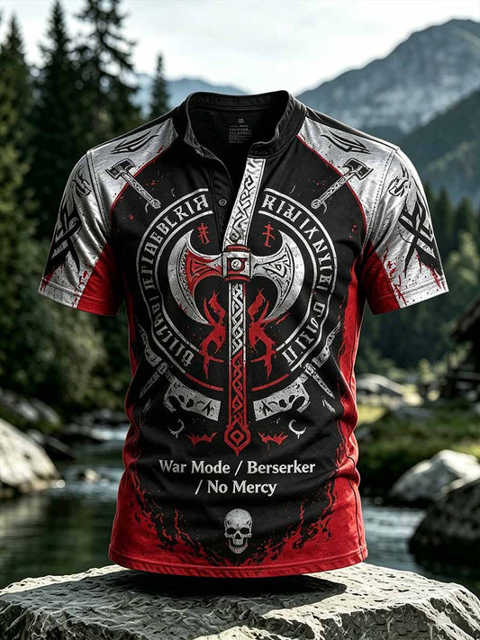 Herren Retro Viking Walhalla Muster Druck T-Shirt