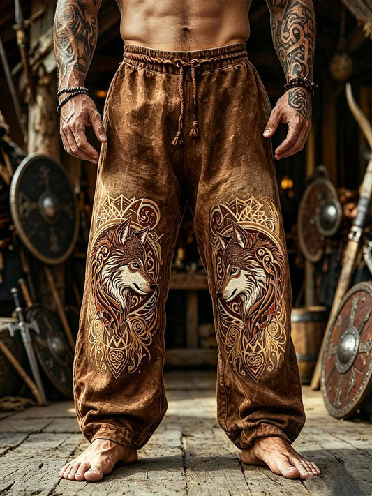 Herren Retro Keltischer Knoten Wolf Viking bedruckte Hose