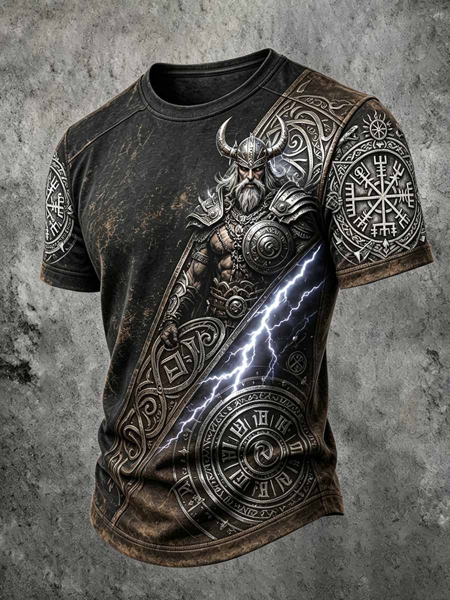 Herren Retro Viking Berserker Print T-Shirt