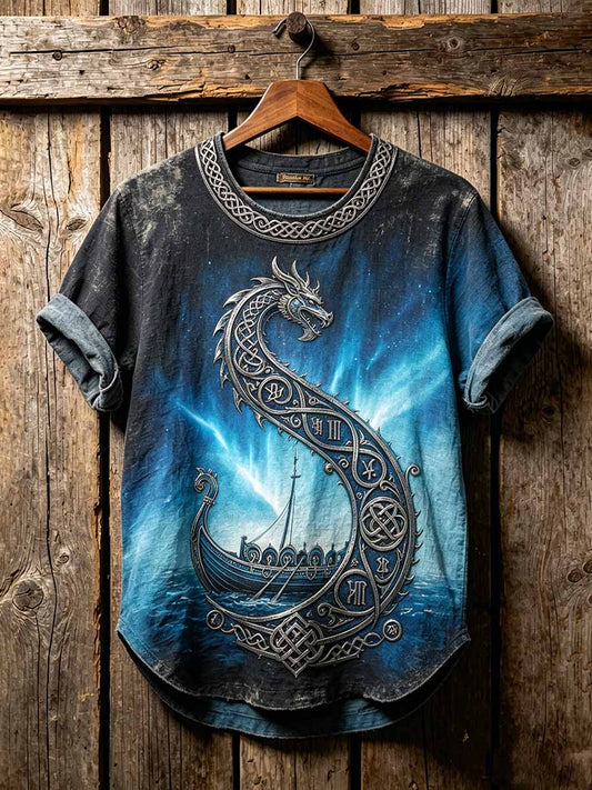Herren Vintage Viking Dragon Schiffs muster bedrucktes T-Shirt