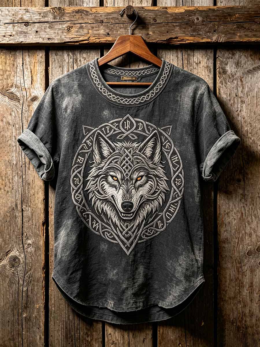 Herren Vintage Viking Celtic Knoten Wolf Muster gedruckt T-Shirt