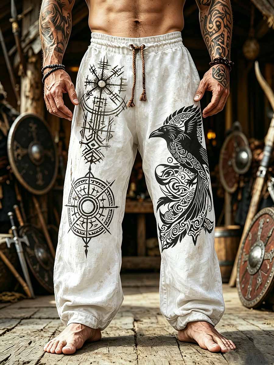 Herren Vintage Viking Print Hosen