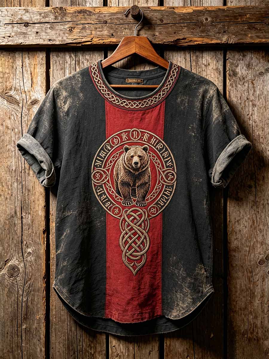Herren Vintage Viking Keltisches Knoten Bären muster Bedrucktes T-Shirt