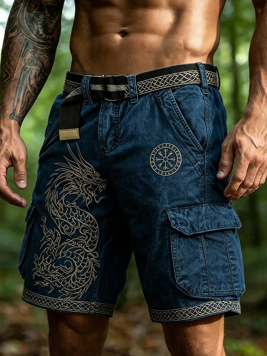 Herren Retro Viking Kunstdruck Freizeit shorts