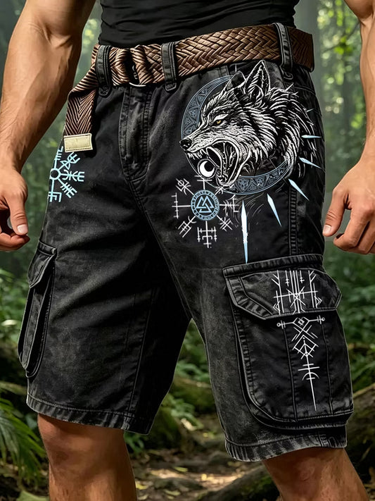 Retro-Viking-Art-Print-Casual-Shorts für Herren