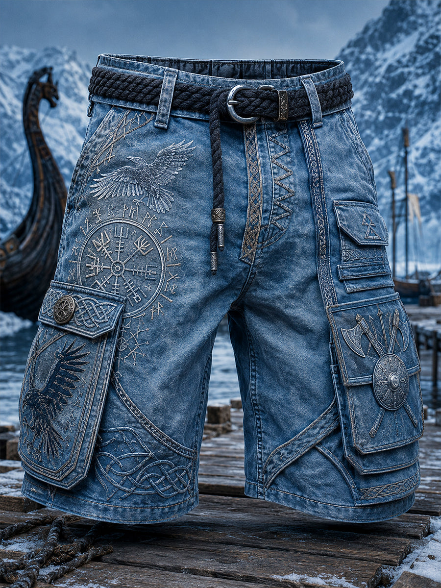 Retro-Viking-Art-Print-Casual-Shorts für Herren