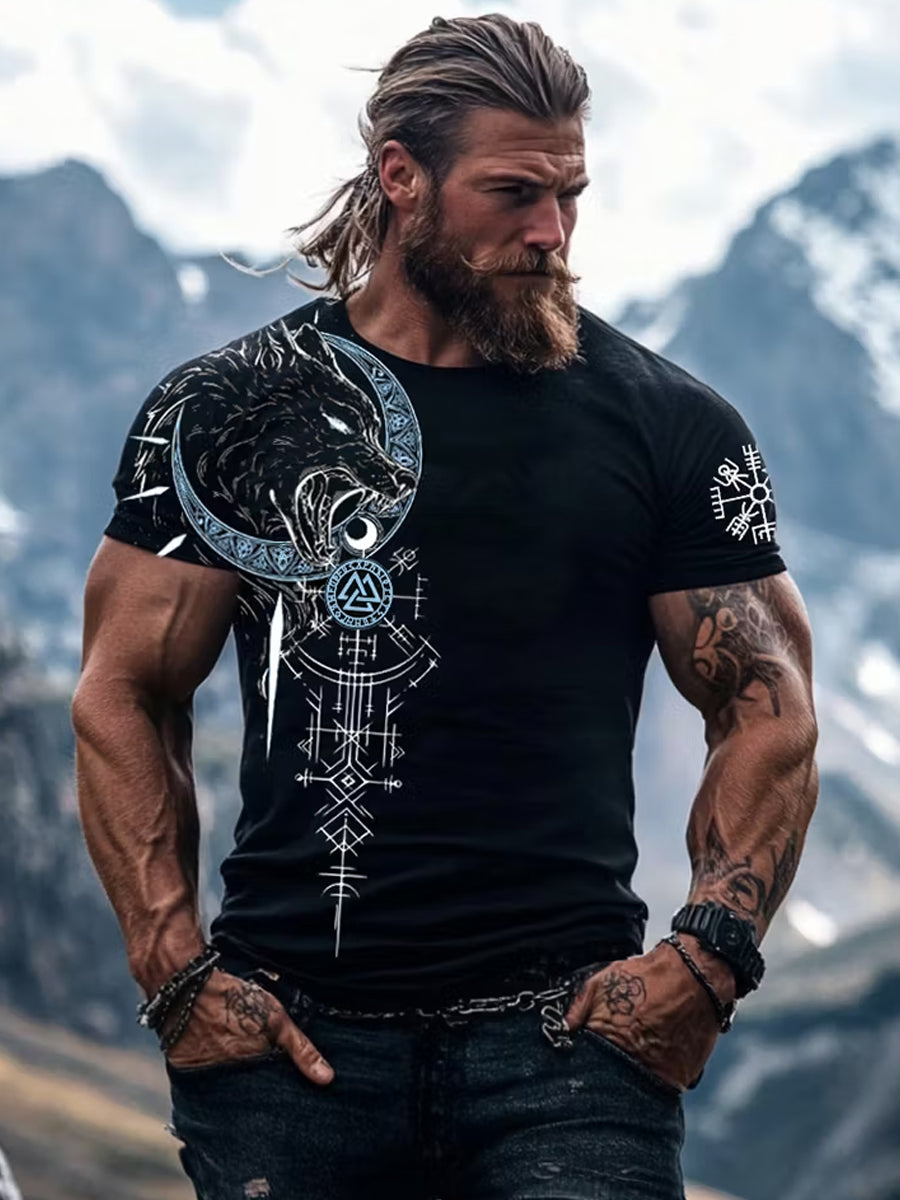 Herren Retro Viking Kunstdruck Casual T-Shirt