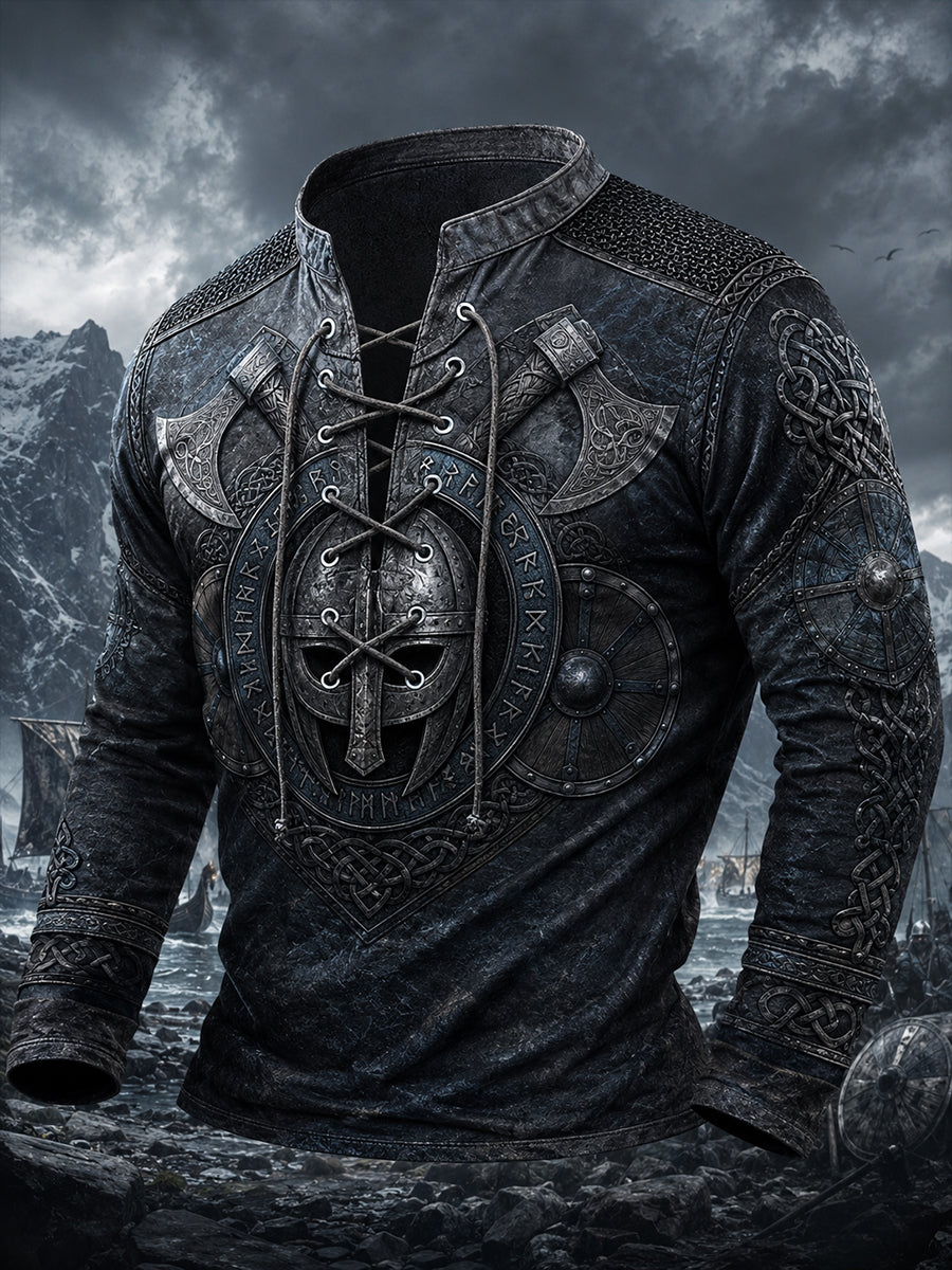 Herren Retro Viking Kunstdruck Casual Top