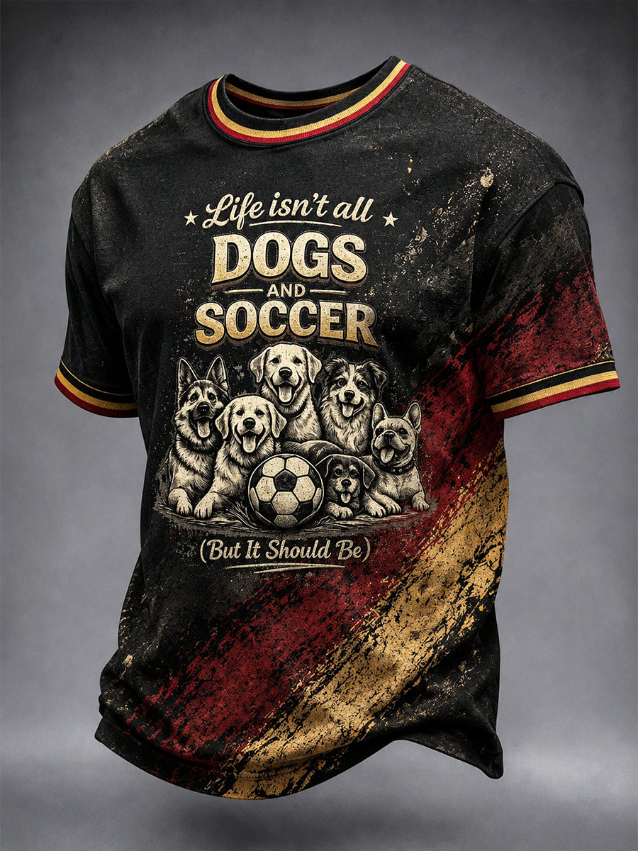 Herren-T-Shirt in Schwarz mit deutschem Doggen-Fußball-Print, lässig geschnitten