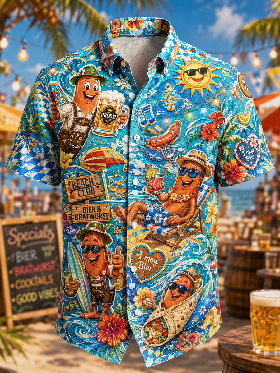 Herren-Oktoberfest-Urlaub Strand Sommer Freizeit Strandhemd Kurzarm