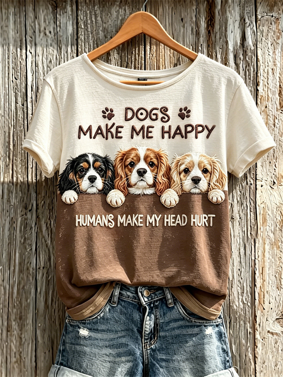 Frauen Peeking Cavalier King Charles Spaniel Hunde machen mich glücklich Menschen lassen meinen Kopf weh kurz ärmel iges T-Shirt