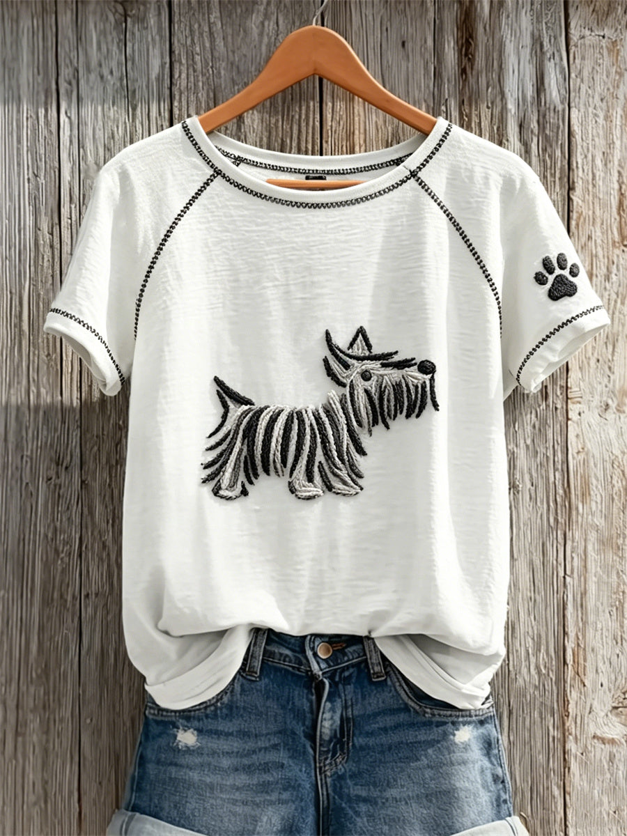 Damen Fuzzy Schnauzer Hund Abstrakt Kunst & Pfoten druck kurz ärmel iges T-Shirt