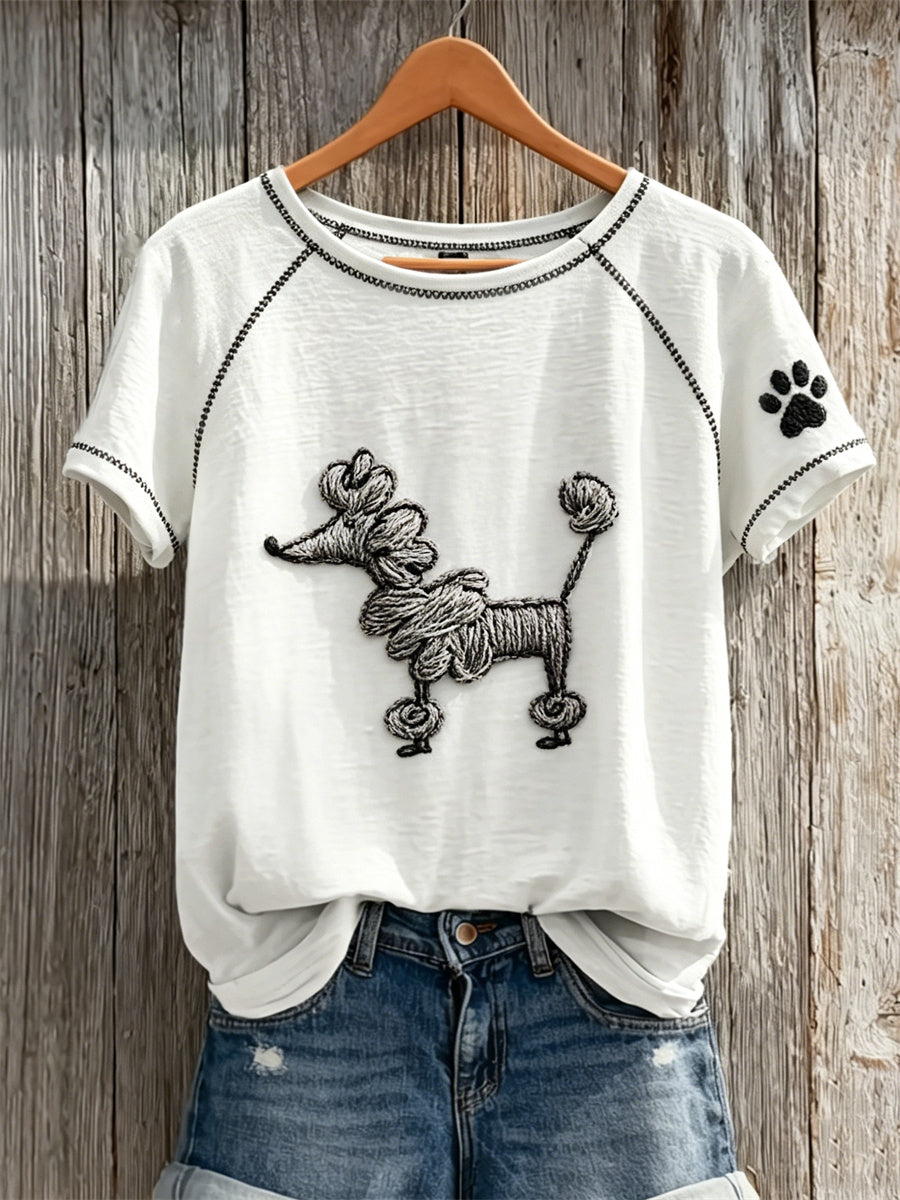 Frauen Fuzzy Pudel Hund Abstrakt Kunst & Pfoten Print kurz ärmel iges T-Shirt