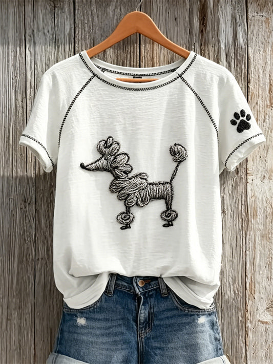 Frauen Fuzzy Pudel Hund Abstrakt Kunst & Pfoten Print kurz ärmel iges T-Shirt