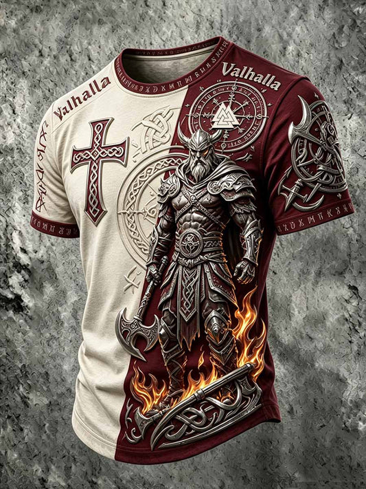 Herren-Retro-Vikingerkrieger-Print-Lässiges T-Shirt