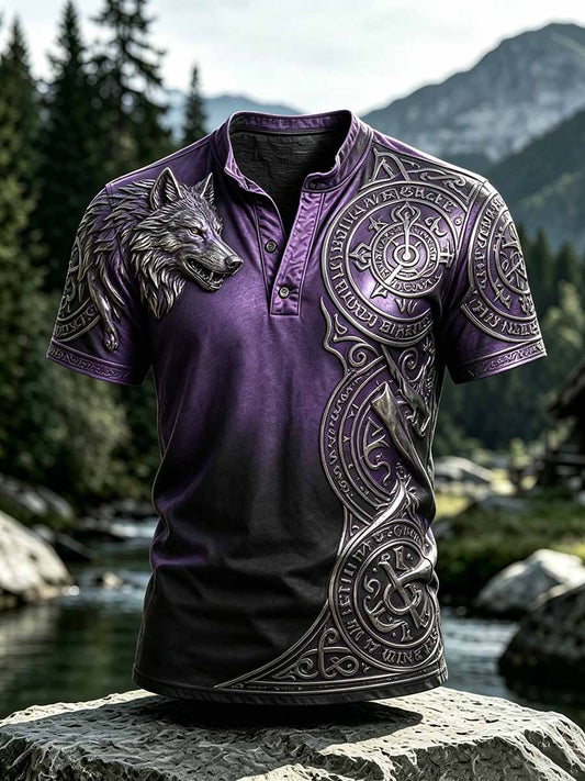 Herren Vintage Viking Celtic Knoten Wolf Print Casual T-Shirt