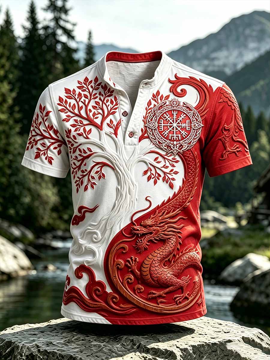 Herren Vintage Wikinger Baum des Lebens gedruckt lässig T-Shirt