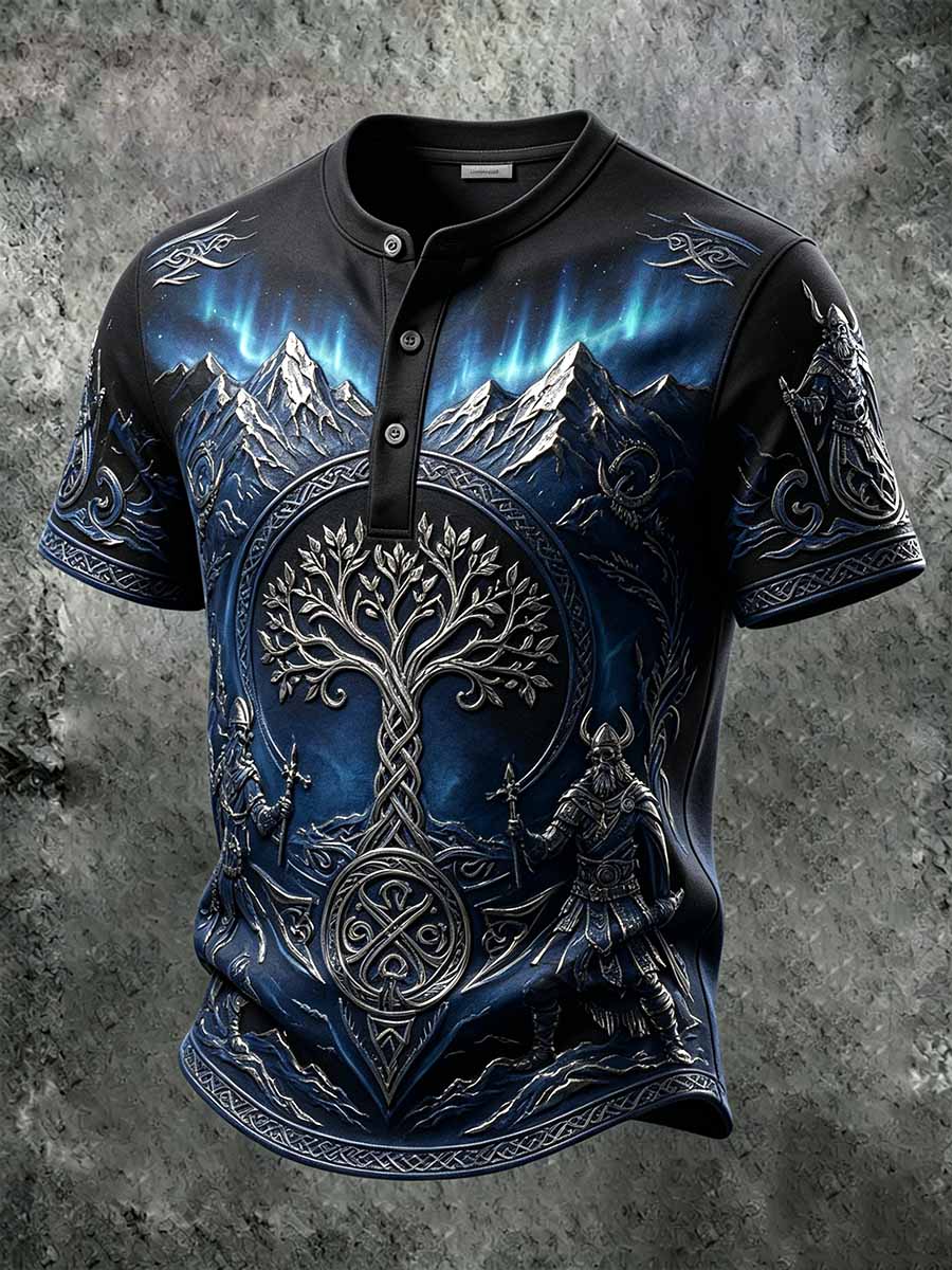 Herren Retro Wikinger Krieger Print Casual T-Shirt