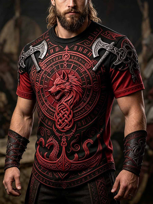 Herren-Retro-Vikingerkrieger-Print-Lässiges T-Shirt