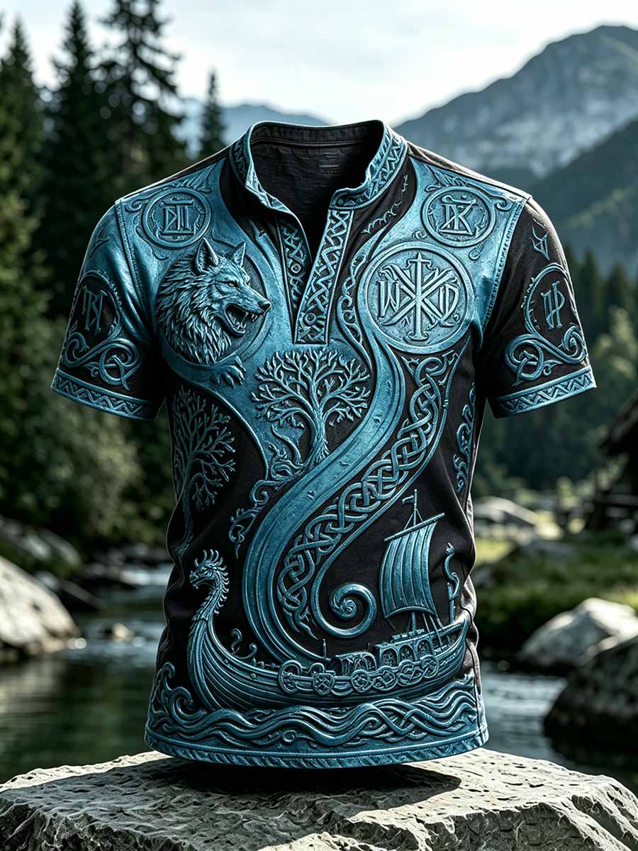 Herren Vintage Viking Wolf Krieger gedruckt lässig T-Shirt