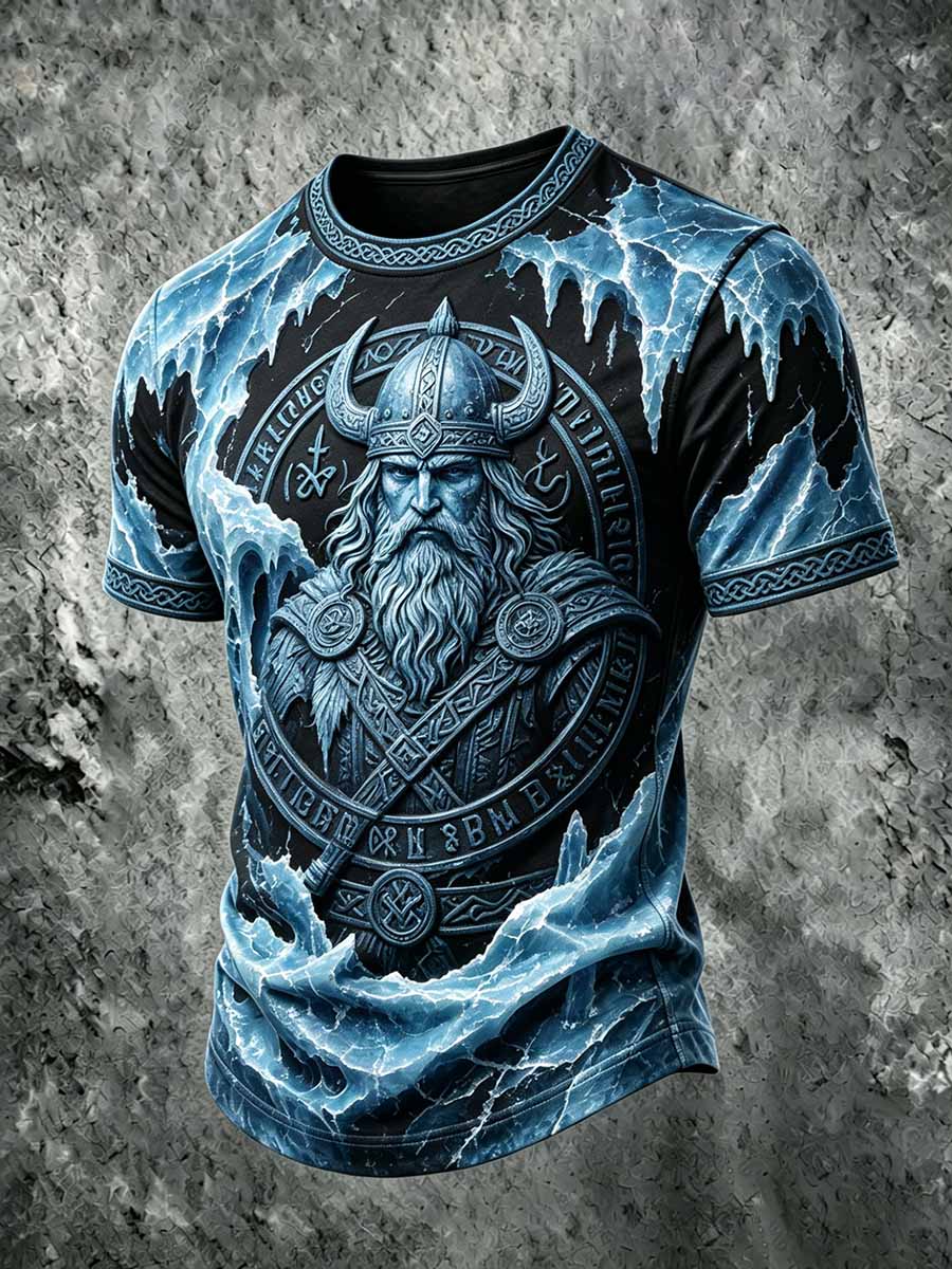 Herren-Retro-Vikingerkrieger-Print-Lässiges T-Shirt