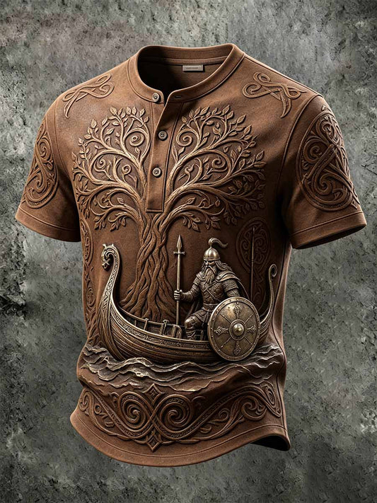 Herren-Retro-Vikingerkrieger-Print-Lässiges T-Shirt