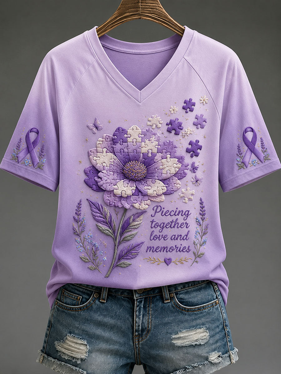 Damen-T-Shirt „Liebe und Erinnerungen zusammensetzen – Thema Alzheimer“