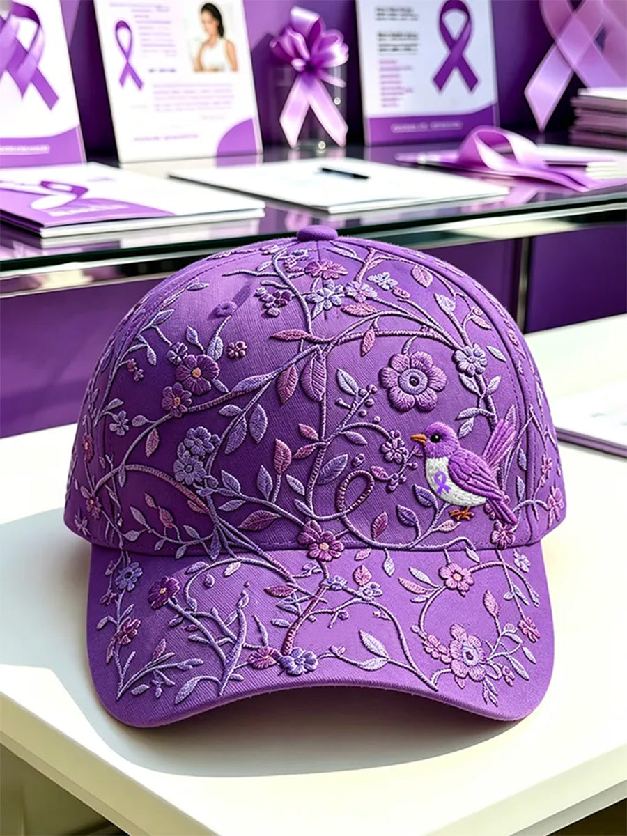 Unisex Lila Blumen-und Kolibri druck Alzheimer-Bewusstseins unterstützung hut