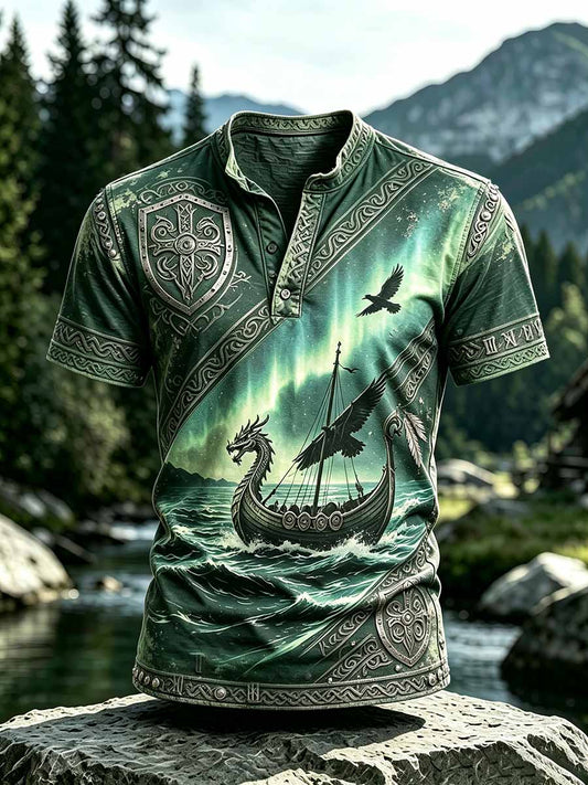 Herren-Retro-Viking-Print-Lässiges Kurzarm-T-Shirt