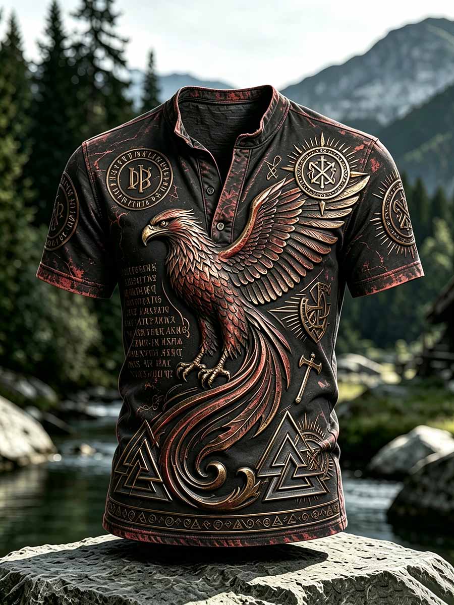 Herren-Retro-Viking-Print-Lässiges Kurzarm-T-Shirt