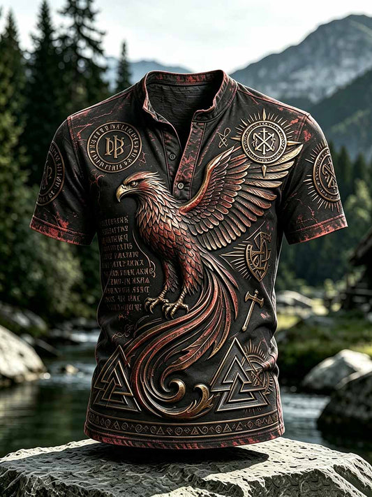 Herren-Retro-Viking-Print-Lässiges Kurzarm-T-Shirt