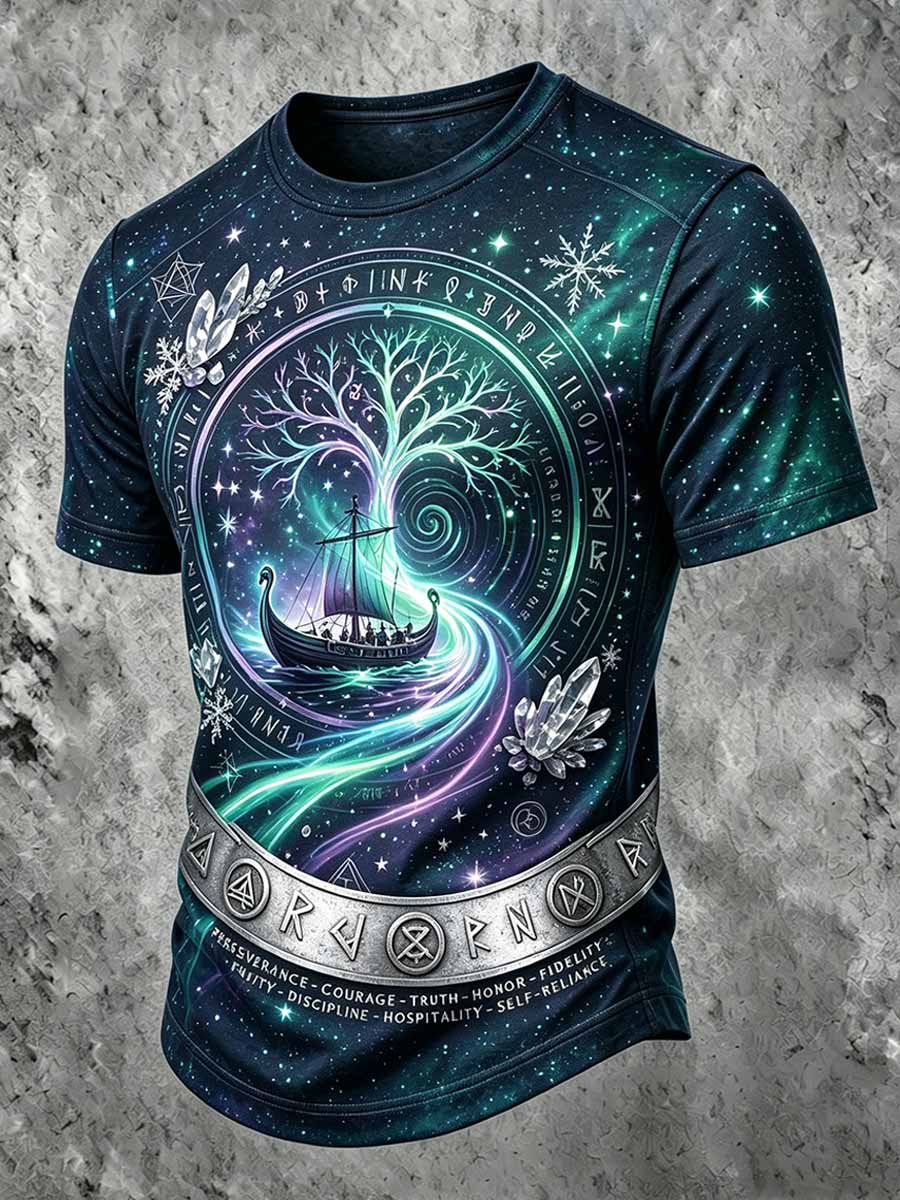 Herren Vintage Viking Print Lässiges Kurzarm-T-Shirt