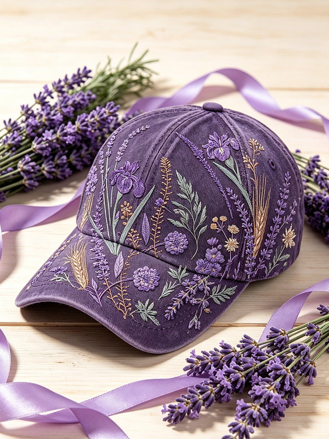 Frauen lila Pflanzen Blumenmuster gedruckt Unisex Hut