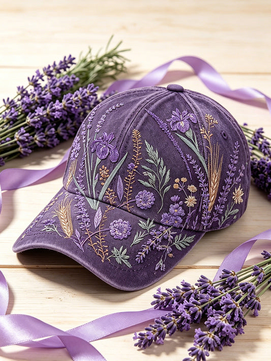 Frauen lila Pflanzen Blumenmuster gedruckt Unisex Hut