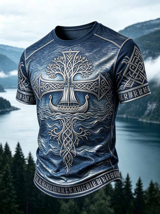 Herren-Lässiges T-Shirt im Vintage-Viking-Print