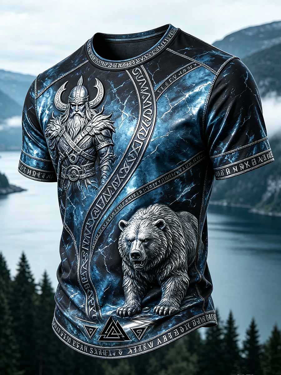 Herren-Lässiges T-Shirt im Vintage-Viking-Print