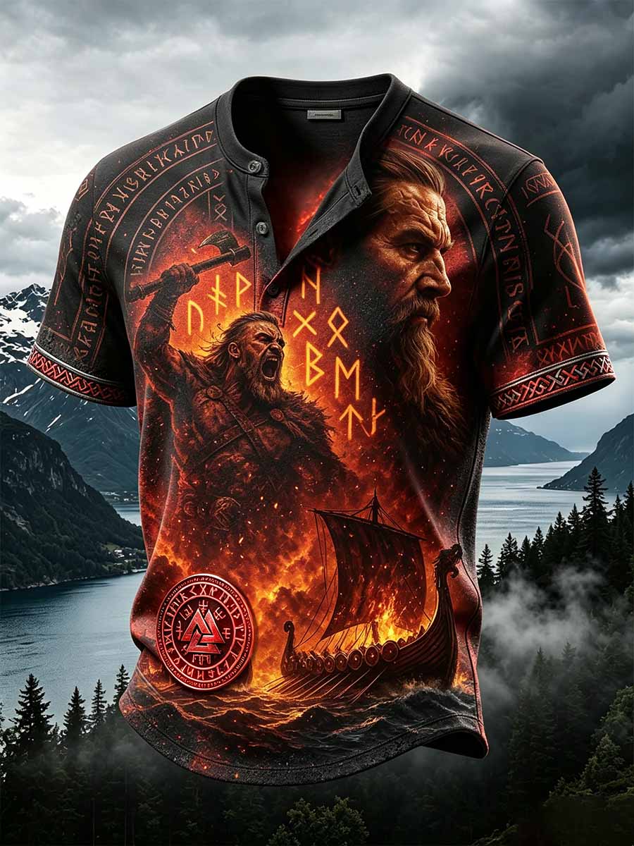 Herren-Retro-Vikingerkrieger-Print-Lässiges T-Shirt